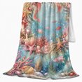 thumbnail image 2 of Whimsical Seashell Coral Reef, Festive autumn celebration Scene, Warm Flannel Blanket for Beach House and Living Room with Detailed Artwork, Art Lovers autumn celebration Gift, Festive Home Decor, 2 of 9
