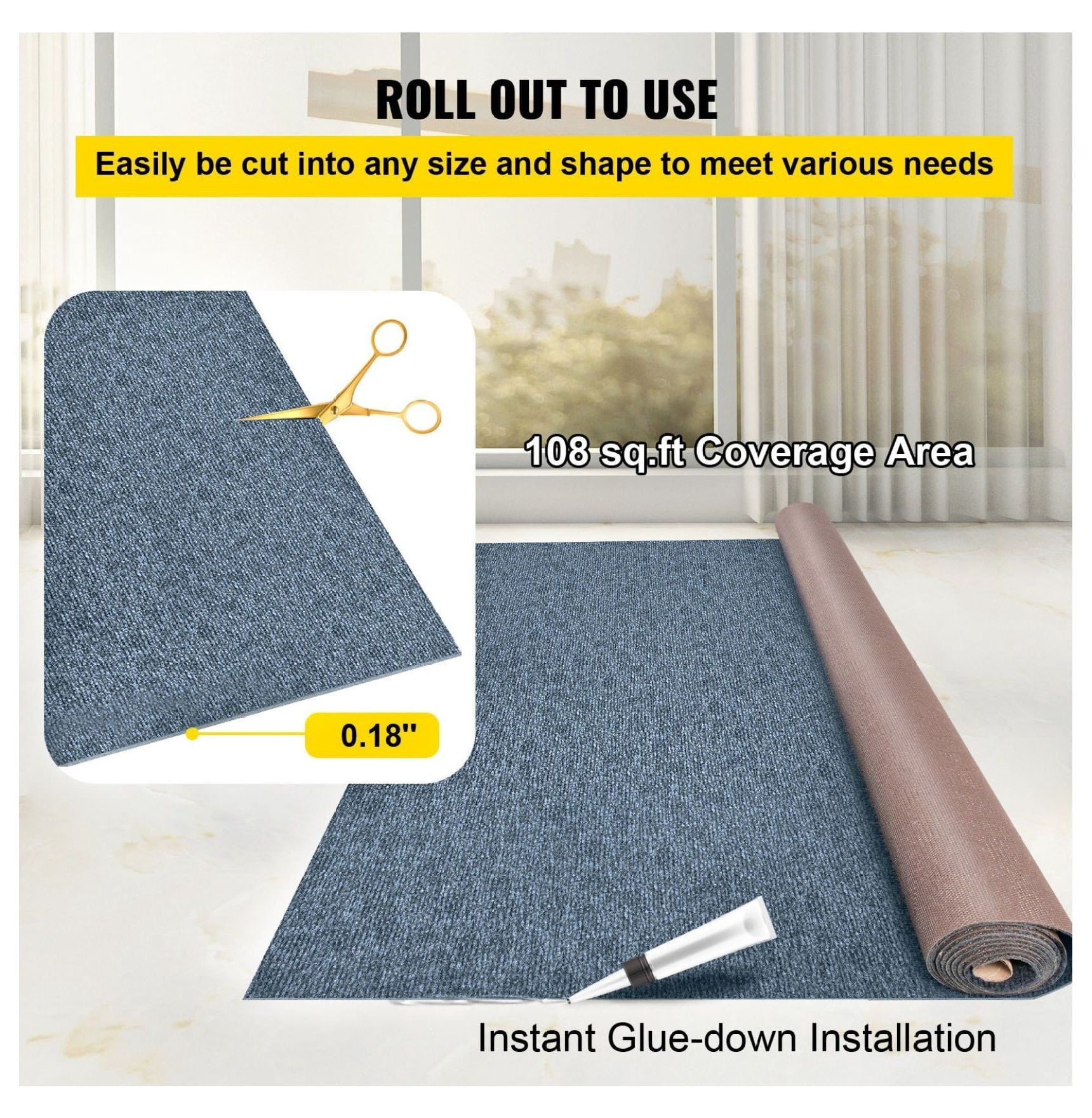 Gray Marine Carpet 6 ft x 23 ft Boat Carpet Rugs Indoor Outdoor Rugs for Patio Deck Anti-Slide TPR Water-Proof Back Cut Outdoor Marine Carpeting Easy Clean Outdoor Carpet Roll 22.9 Ft