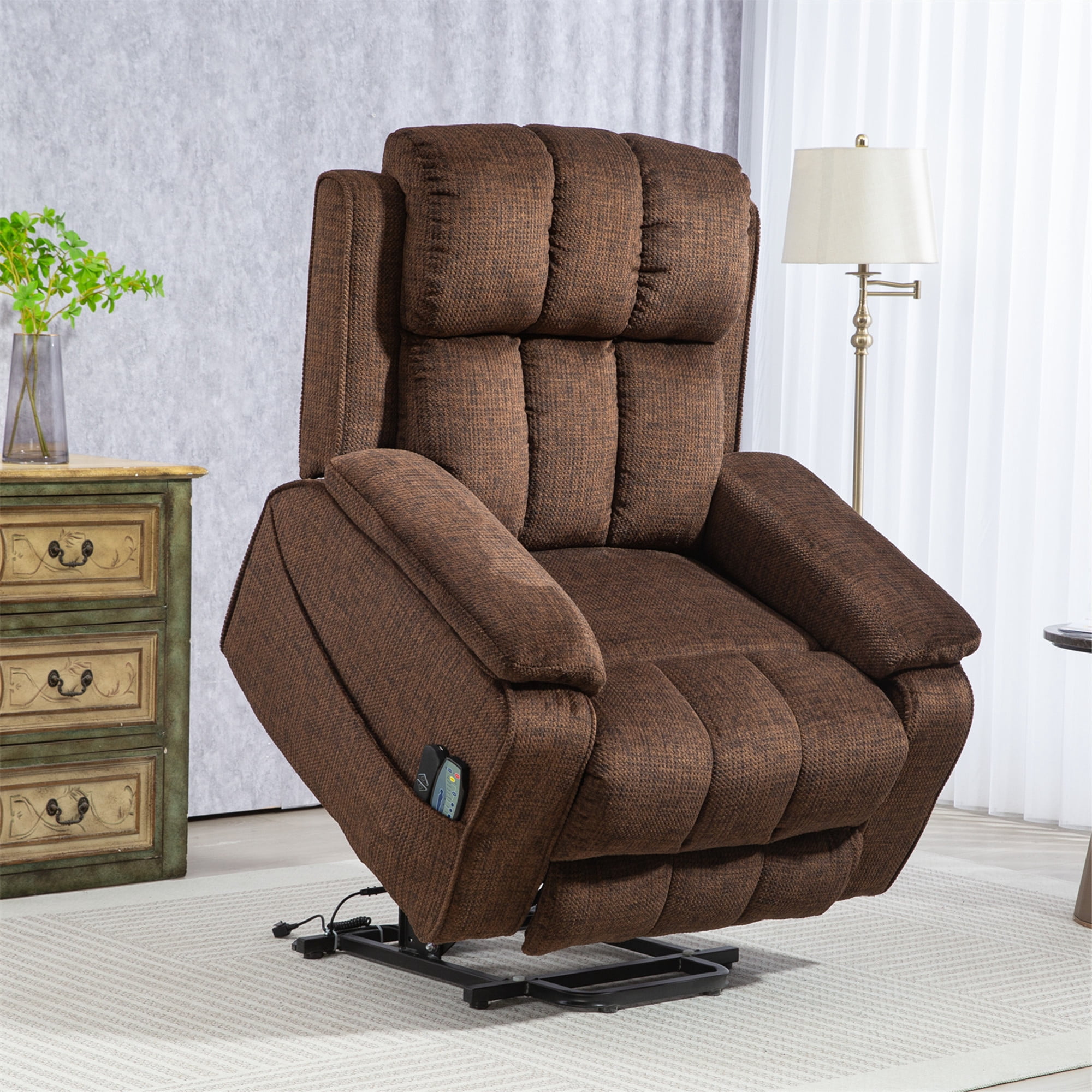 LITVZ Oversized Lifting Recliners for Seniors, Extended Footrest, Big and Tall Recliners 400 lbs Lay Flat Recliner with Heat & Massage Side Storage Cup Holder for Elderly Relaxing