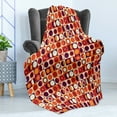 thumbnail image 4 of Geometric Soft Flannel Fleece Throw Blanket, Vintage Sixties Circles with Squares Disc Vibrant Symmetric Motif, Cozy Plush for Indoor and Outdoor Use, 70" x 90", Marigold Maroon, by Ambesonne, 4 of 5