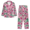 thumbnail image 4 of SCRAWLGOD Pink Flower Womens Button Down Pajama Sets Long Sleeve Pj Pants Set Sleepwear V Neck Pjs with Pockets Size S Soft Loungewear for Women 2 Piece Set, 4 of 7