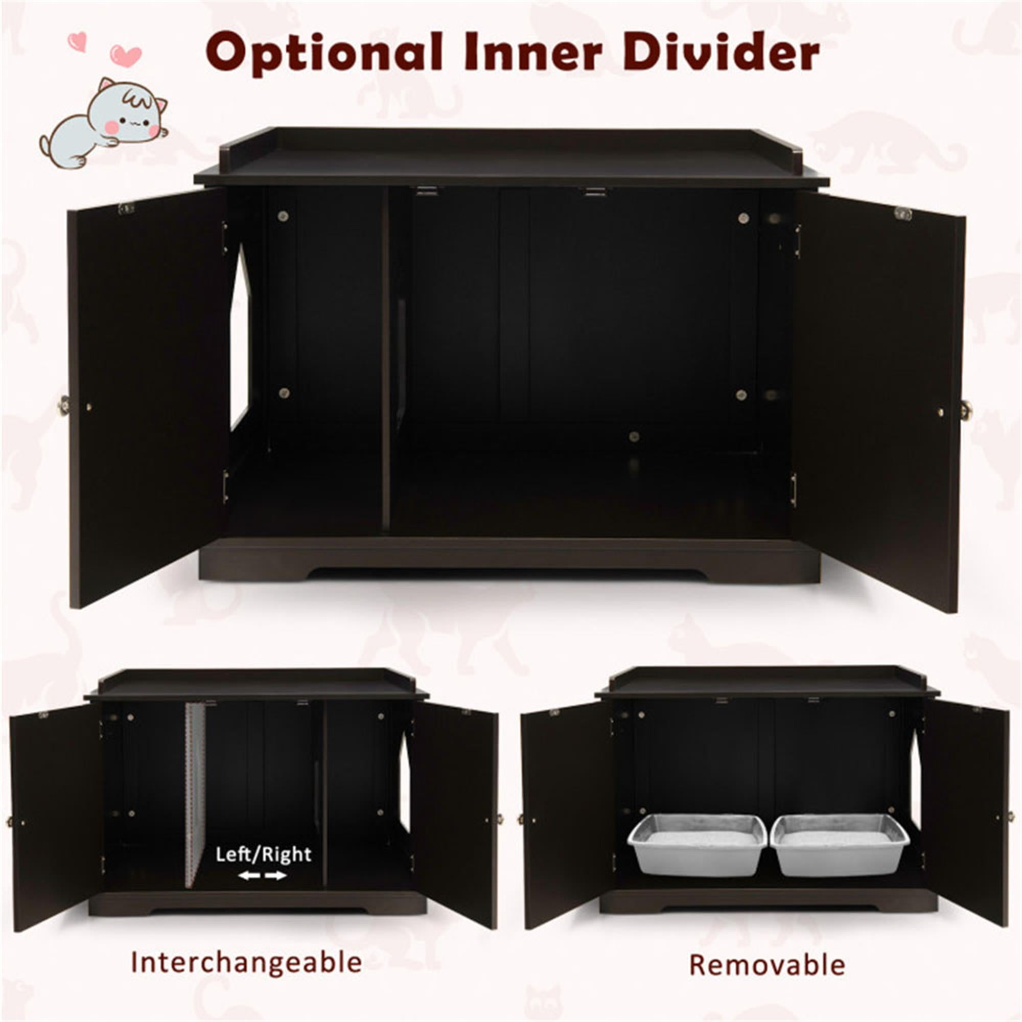 Kadyn 34" Large Cat Litter Box Enclosure, Wood Hidden Cat House Washroom Furniture for Living Room, Bedroom, Bathroom with Magazine Rack, Brown