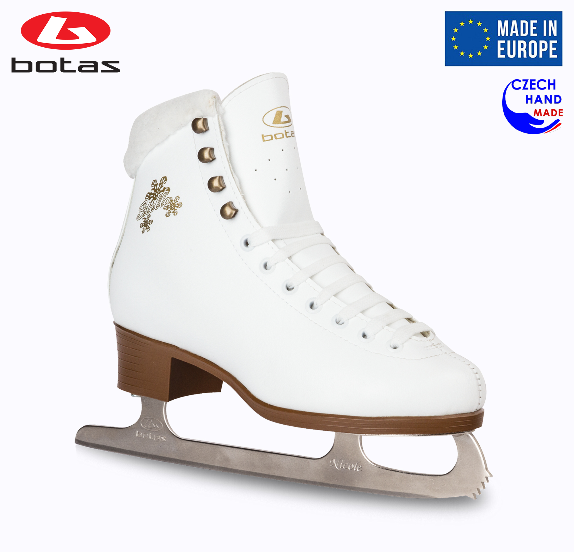 BOTAS - model: STELLA / Made in Europe (Czech Republic) / Innovated Elegant Figure Ice Skates for Girls, Kids / with Plush Collar / NICOLE blades / Color: White, Size: Kids 10 - image 1 of 6