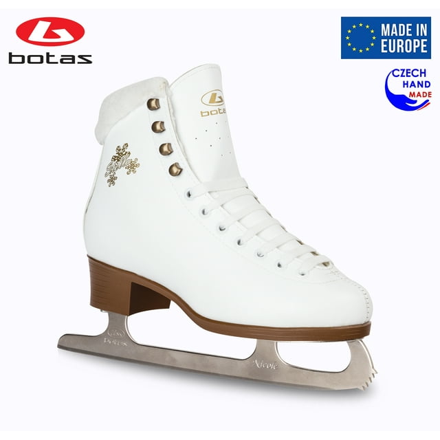 BOTAS - model: STELLA / Made in Europe (Czech Republic) / Innovated Elegant Figure Ice Skates for Girls, Kids / with Plush Collar / NICOLE blades / Color: White, Size: Kids 10