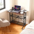 thumbnail image 3 of Collapsible Computer Desk with Wheels – 3-Tier Metal Shelves, No-Assembly Rolling Workstation, Multi-Purpose, 31.5 Inches – White, 3 of 8