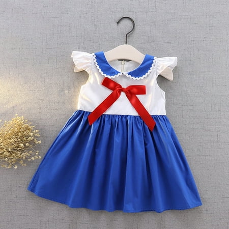

Aayomet Flower Girl Dresses Sleeveless Princess Baby Dress Patchwork Bow Girls Clothes Girls Dress&Skirt Blue 2-3 Years