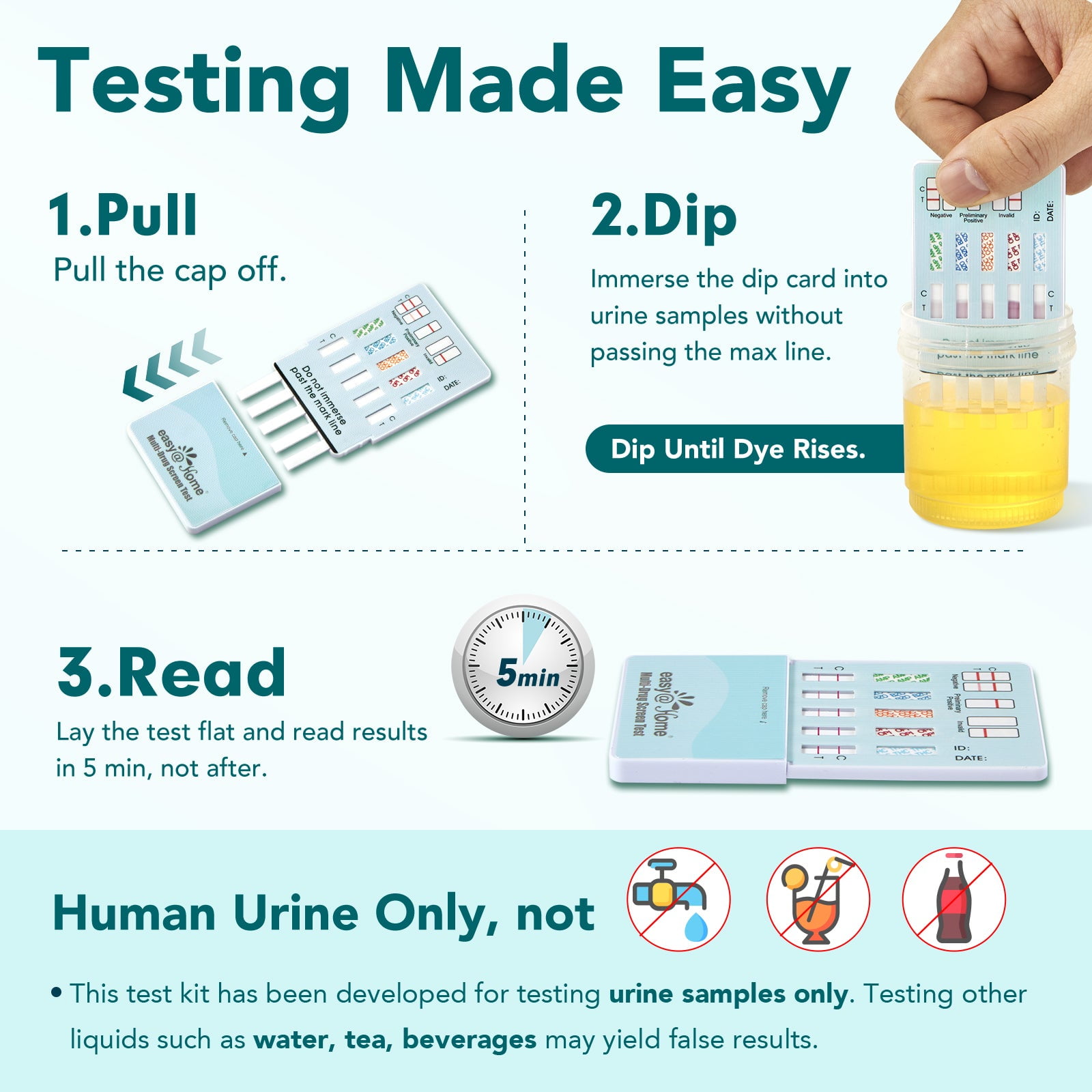 5 Pack Easy@Home 5-Panel Instant Urine Drug Test, At-Home Multi Drug Testing Kit to Screen 5 Popular Drugs, Marijuana (THC), Cocaine (COC), Opiate (OPI 2000), Amphetamine (AMP), Benzodiazepines (BZO)
