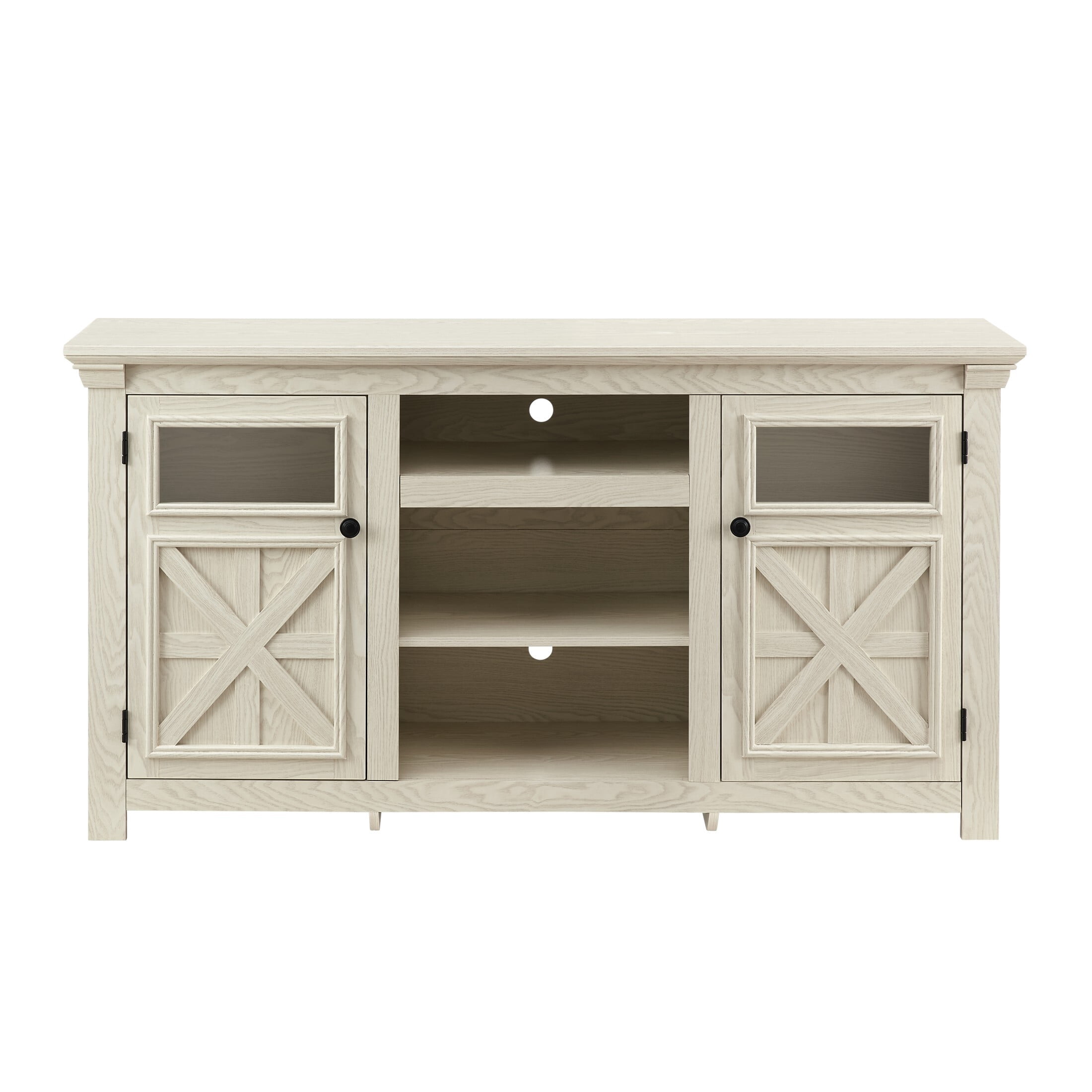 DEALTOPS Farmhouse TV Stand with Spacious Cabinets, Console Table with Adjustable Shelves for TVs Up to 65'', Antique White
