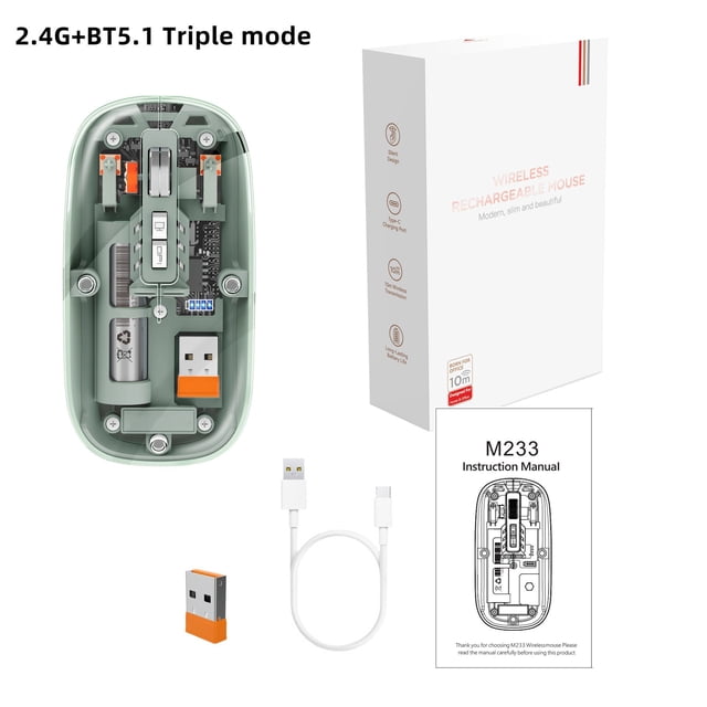 Ratón Bluetooth transparente inalámbrico, ligero y recargable, apto para teléfonos móviles Apple, Huawei y portátiles