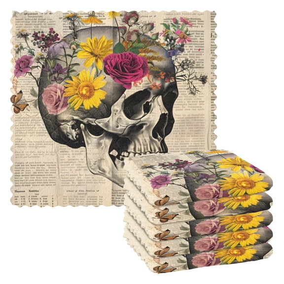 Skeleton Flower Newspaper Kitchen Cloth Dish Towels for Drying Washing Absorbent Dish Rags Reusable soft kitchen dishcloth set 6 Pack