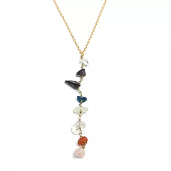 MATROOY Natural Stone Chips Choker Chakra Women Fashion Pendant Chain Necklace-Gold