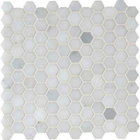 Greecian White Hexagon 12 in. x 12 in. x 10 mm Polished Marble Mesh-Mounted Mosaic Tile (9.5 sq. ft. / case)