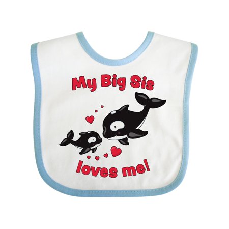 

Inktastic My Big Sis Loves Me Orca Family Gift Baby Boy or Baby Girl Bib