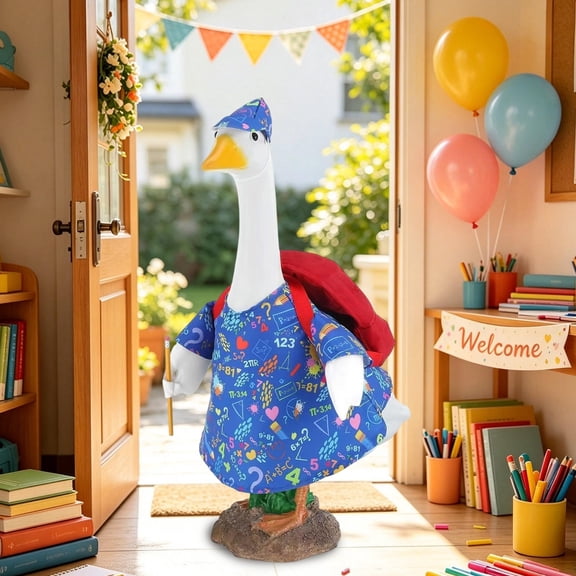 Floleo Back to School Porch Goose Outfit Set – Polyester Lawn Goose Costume for Outdoor Garden Decoration, Welcome Ceremony Campus Entrance Decor, Fall Season Porch Goose Clothes