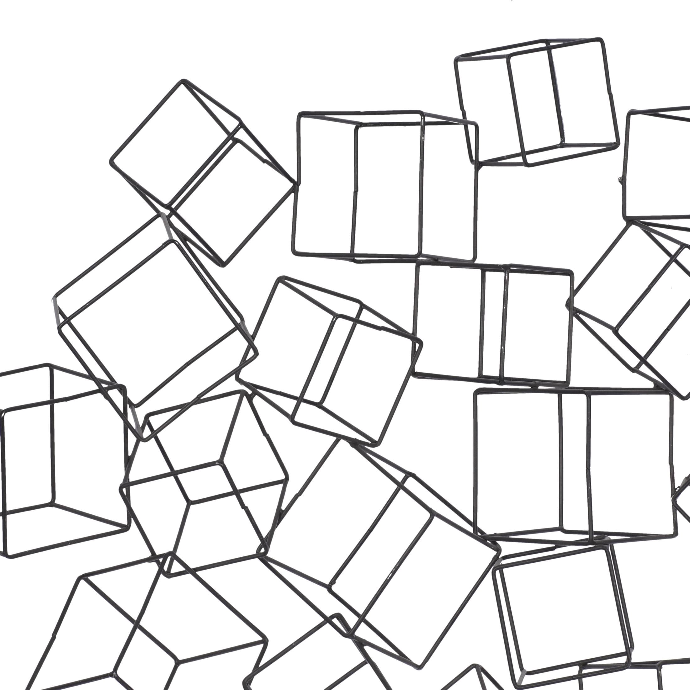 DecMode Black Metal 3D Layered Wire Cube Geometric Wall Decor