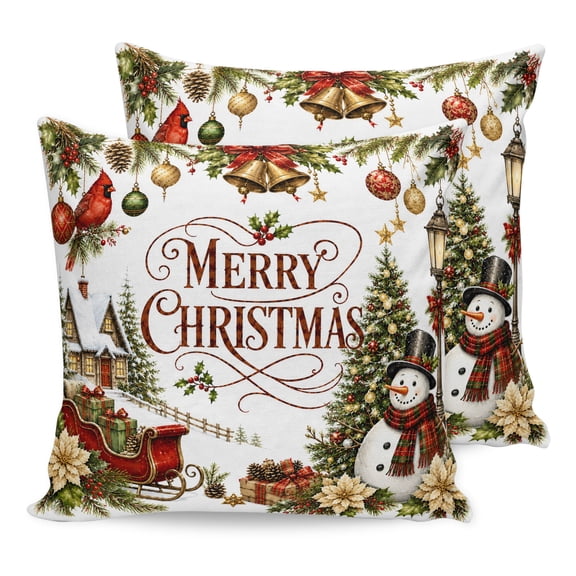 Christmas Pillow Covers 20x20 Set of 2, Winter Snowman Farmhouse Cardinal Xmas Balls Throw Pillow Covers Decorative Couch Cushion Cover, Microfiber Soft Pillowcases for Bedroom Living Room Sofa