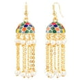 thumbnail image 2 of Efulgenz Indian Jewelry Bollywood Antique Faux Pearl Drop Floral Long Chain Tassel Jhumka Jhumki Hook Dangle Earrings Set, 2 of 4