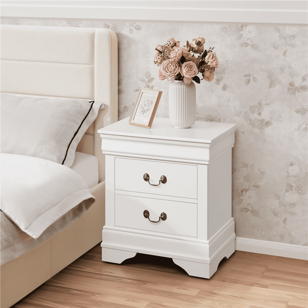 Renwick Modern 2-drawer Classic Side Table for Bedroom, White