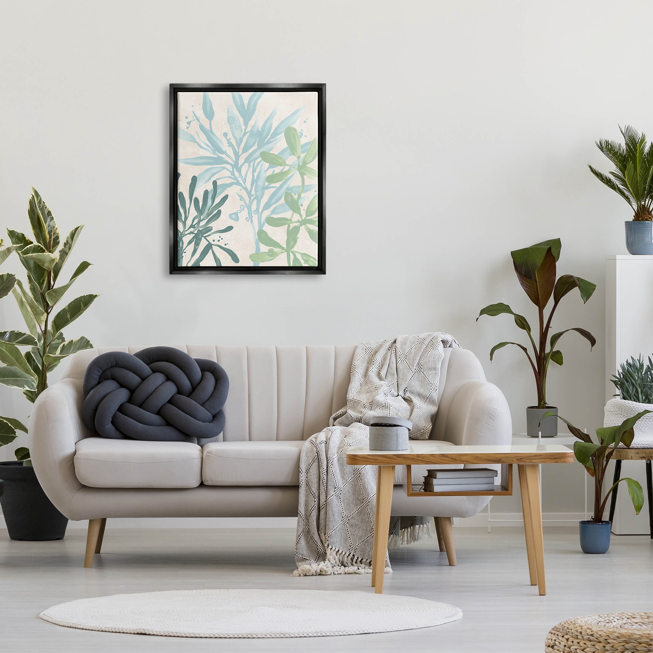 Stupell Industries Marine Seaweed Plant Leaves Graphic Art Jet Black Floating Framed Canvas Print Wall Art, Design by June Erica Vess