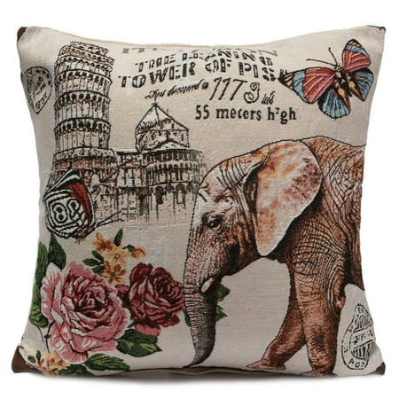 - Square Pillow Cases Cotton Linen Rose Tower Butterfly Elephant 18