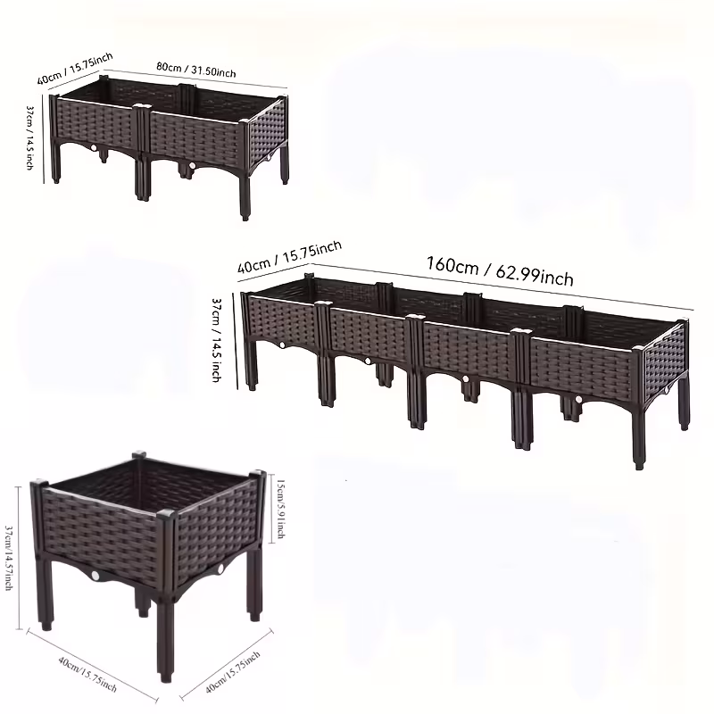 All-Weather Square Raised Planter Box with Drainage System, Outdoor Elevated Planter for Balcony, Railing, Garden, Lawn and Creative Christmas Decor