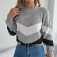 thumbnail image 3 of Color Block Sweater for Women Crewneck Long Sleeve Chunky Knit Pullover Gray L, 3 of 8