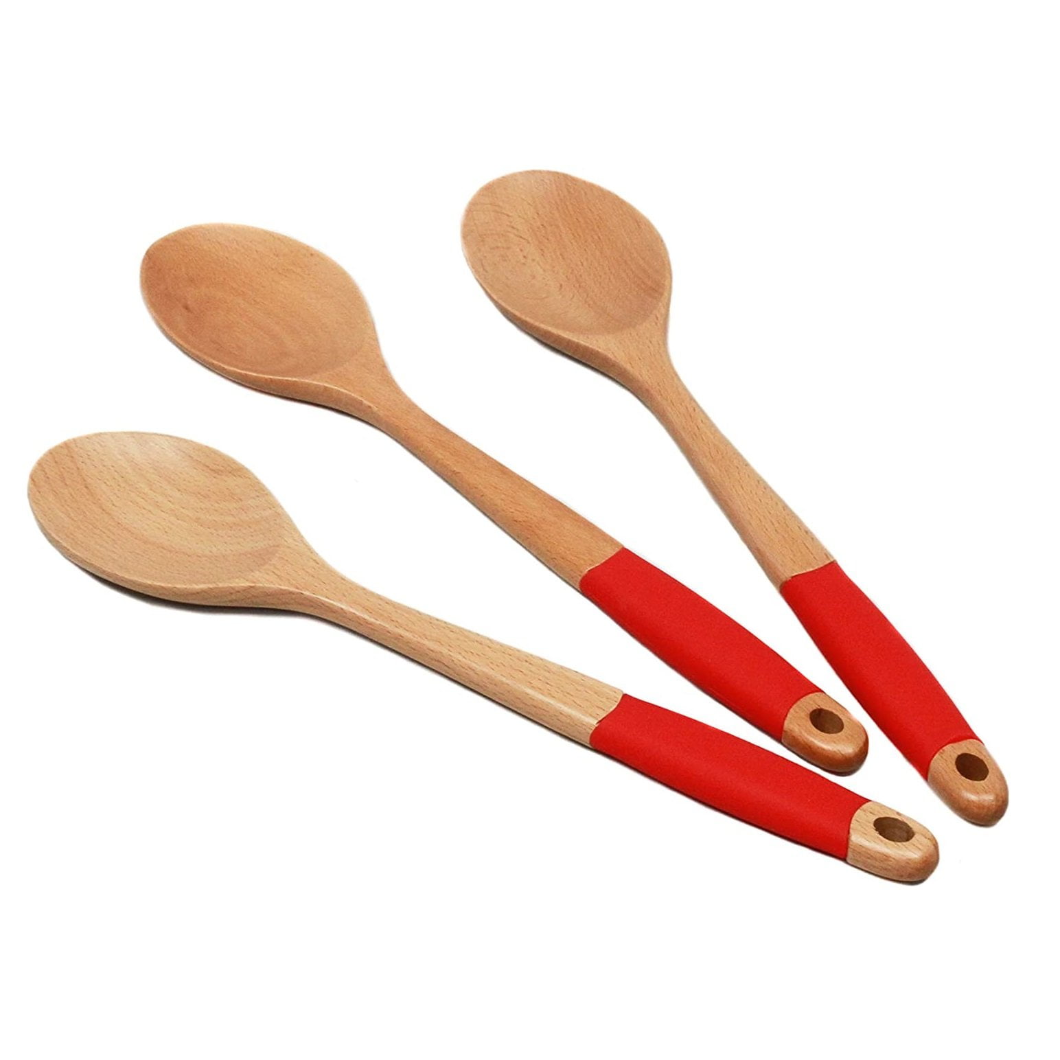Chef Craft 14" Long Beechwood Wooden Kitchen Mixing Spoon with Silicone
