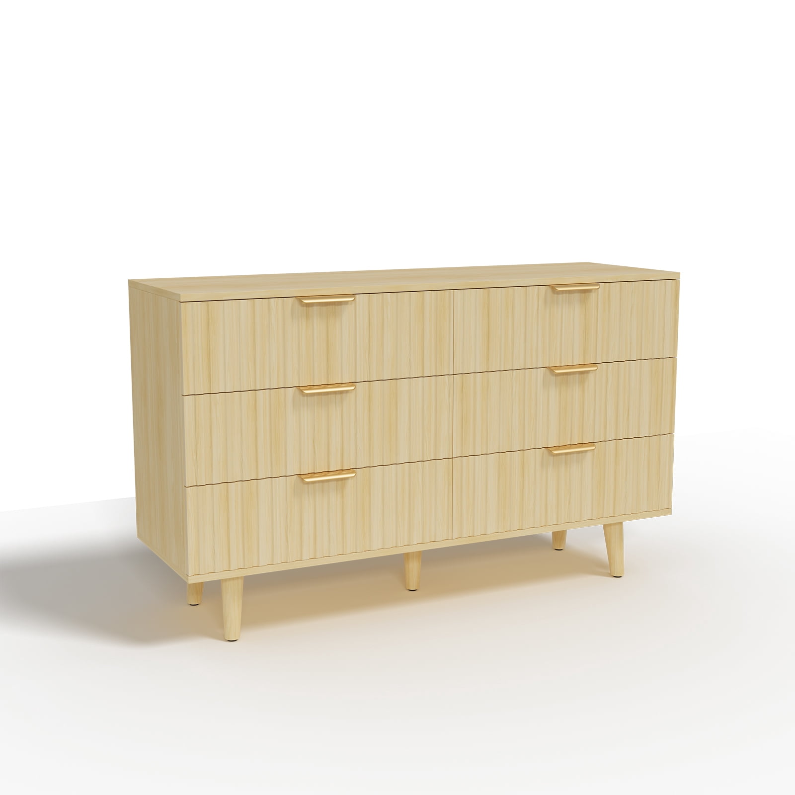 Hommoo 6 Drawer Dresser 47.24"W Storage Cabinet Credenza, Fluted Wooden Chest of Drawers for Home, Entrance, Natural