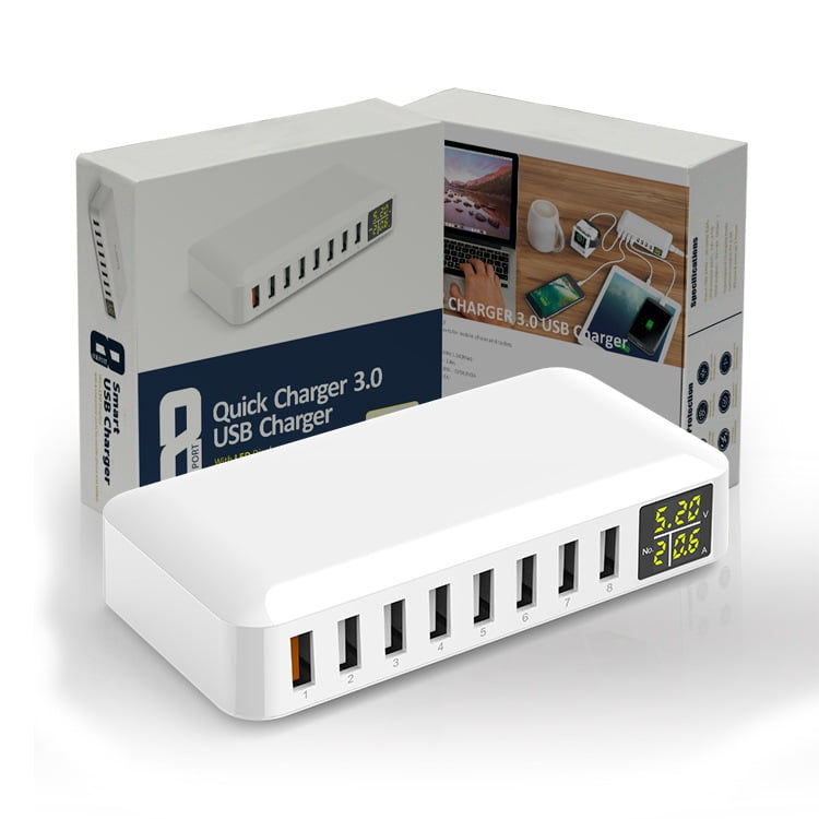 USB Charging Station,  8-Port 60W/12A USB Charger Station, Multi Ports USB-A Charging Hub with LED Display, Compact Desktop Charger for Multiple Devices, iPhone iPad Samsung Android and Tablet