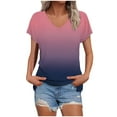 thumbnail image 3 of CFLVAEK Casual Tshirts Shirts for Women Fashion Gradient Graphic Tees Loose Fit V Neck Short Sleeve Tshirt Summer Going Out Tops Pink S, 3 of 6