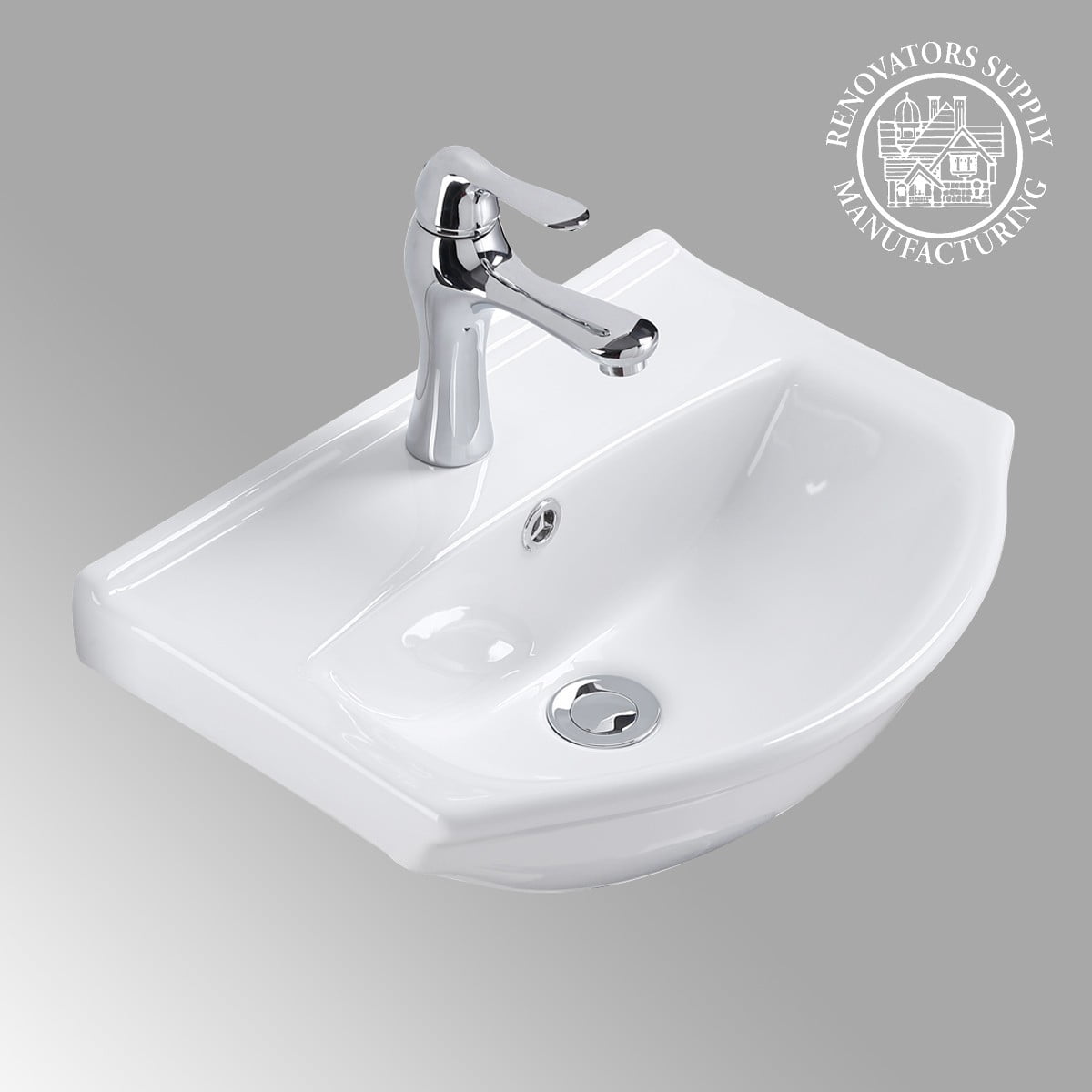 Tahoe Small Wall Mounted Bathroom Sink 17.75" White Ceramic Arc Basin Gloss Porcelain Floating Vessel Sink Space Saving Vessel w/Overflow and Single Faucet Hole Renovators Supply