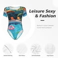 thumbnail image 6 of Uemuo Tropical Poolside Relaxation Pattern Women's One Piece Short Sleeve Swimsuit Rash Guard Surfing Modest Quick-drying Swimsuit Beach Essentials-X-Large, 6 of 9