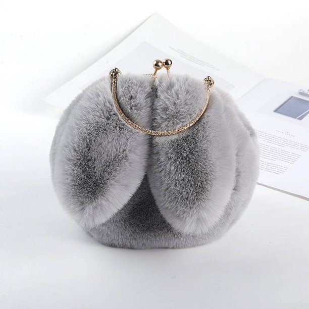 Bolso de peluche para mujer, bandolera portátil, bolso de princesa, bolso de peluche de piel sintética, bolso con cadena, bolso con orejas de conejo a juego