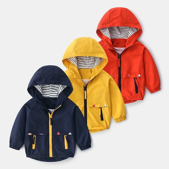 RTKFRFLM Boys Colorblock Windbreaker Lightweight Autumn Hooded Jacket Outerwear Blue 3-4 Years