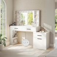 thumbnail image 4 of 57" Makeup Vanity Desk with Mirror and Lights, 24”×19“ Mirror, Convertible Modern Large Dresser Featuring Power Outlet and 3 Drawers, 8 Shelves and 1 Large Cabinet for Bedroom, 4 of 9