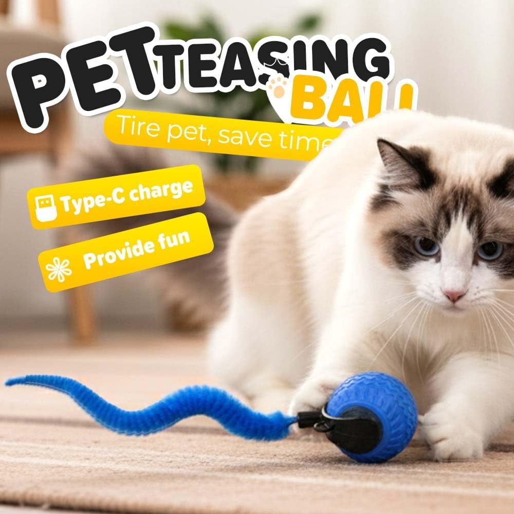 Cat Toys for Indoor Cats, 2026 New Interactive Cat Toy Ball, Automatic Moving Cat Toy for Indoor Use, Rechargeable Feather Tail Cat Toy with Stimulation for Small Medium Large Cats (2 * Blue)