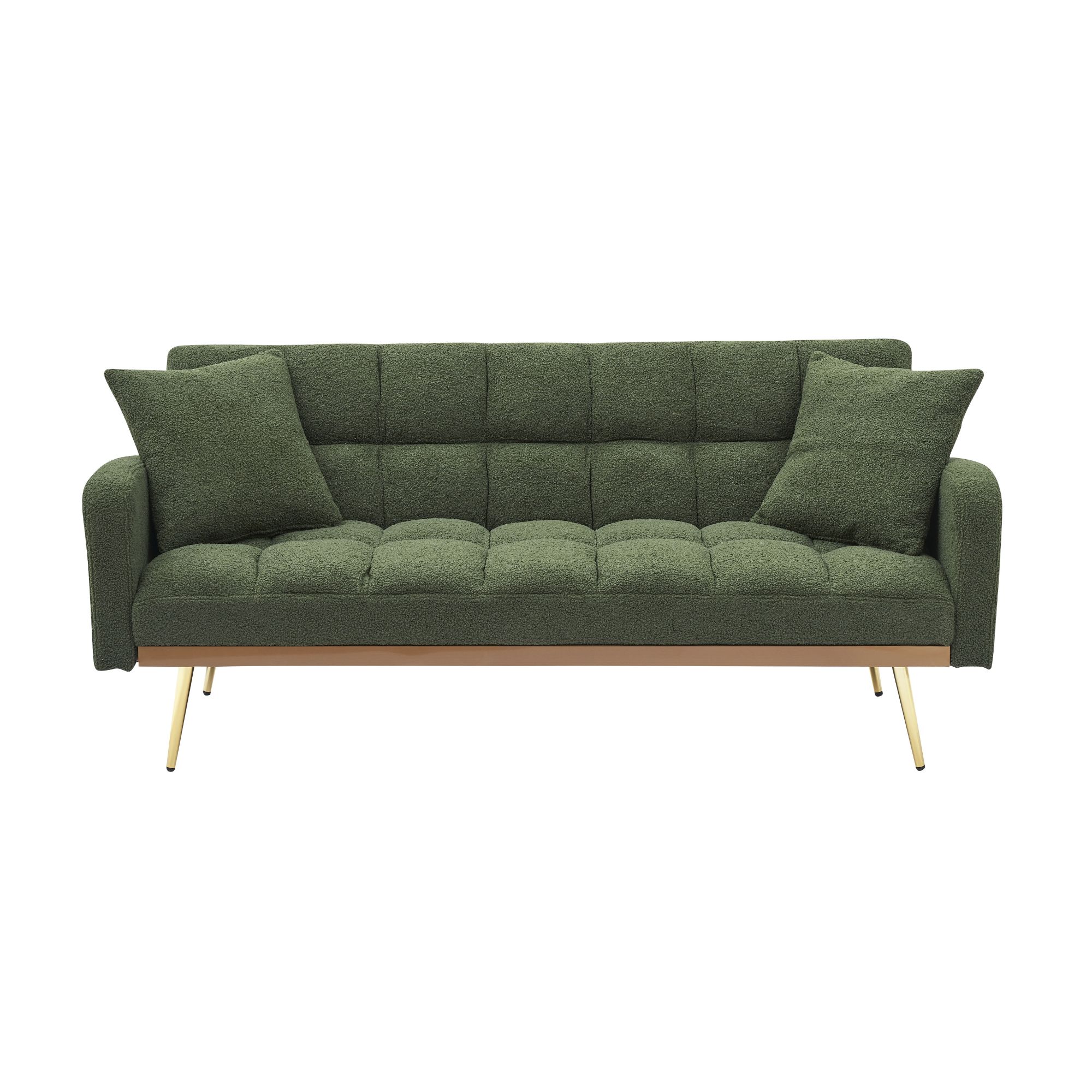 MAYEERTY Adjustable Sofa Bed, Teddy Fabric Loveseat, Space-Saving Convertible Guest Bed for Studio Spaces, Green