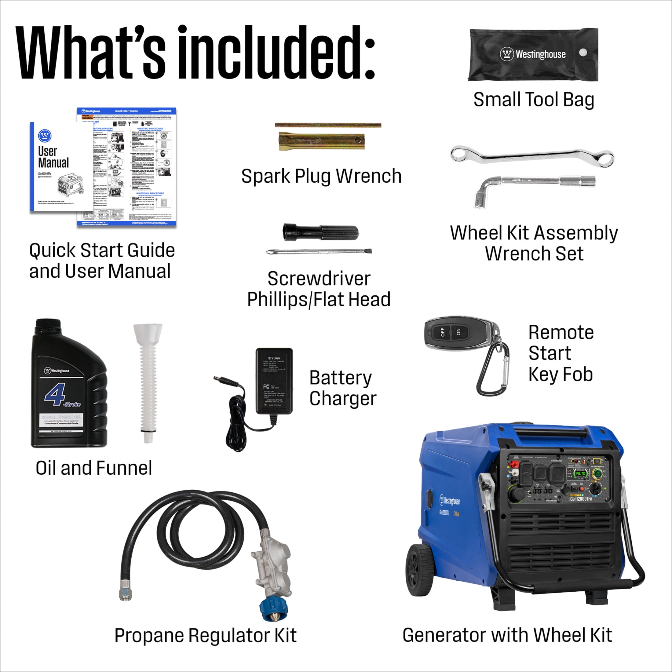 Westinghouse 12,000 Peak Watt Portable Inverter Generator, Tri Fuel, Gas, Propane, Natural Gas Powered, Remote Start with CO Sensor