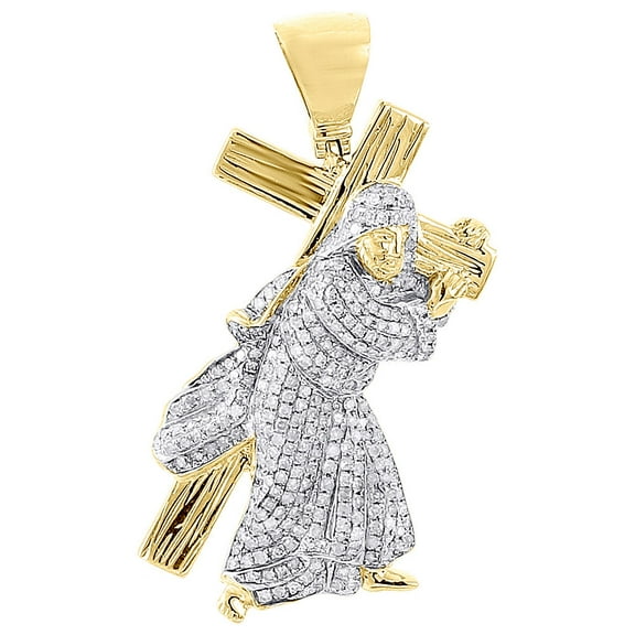10k Yellow Gold Mens Figurine of Pure Faith Symbol 1.7" Diamond Pendant 1.15 Ct.