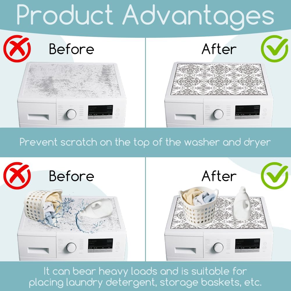 Flower Vine Washer Dryer Dust Cover 23.6×19.69inch Retro Pattern Washing Machine Top Protector Pads Non Slip Washing Machine Top Multi-color