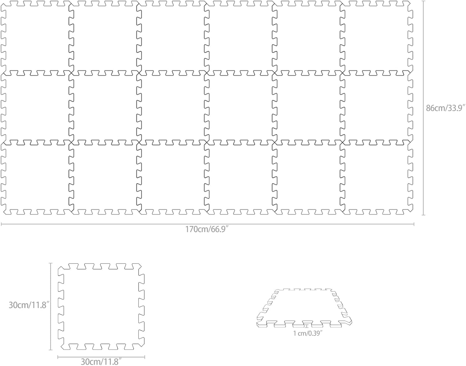 Interlocking Puzzle Foam Play Mat for Playing - EVA Crawling Mat | Rubber Floor Work Out Mats for Home Gym. White. YOC-Ab18N