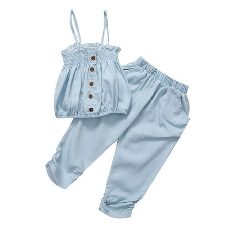 Kids Baby Girls Toddler Summer Clothes Sleeveless Strap Tops T shirt Vest + Capri Pants Leggings Outfit Set