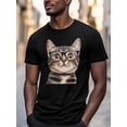 thumbnail image 3 of Cat in Glasses Men's T Shirts Cute Animal T-Shirt for Men Crew Neck Tees Cotton Tops, Black, S, 3 of 7