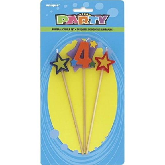 UNIQUE PARTY 34044 - Number 4 Star Birthday Candles Set of 3
