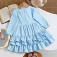 thumbnail image 4 of vigerkar Toddler Girl Dress Ruffle Ribbed Knit Long Sleeve Dresses A-Line Swing Fall Winter Bowknot Casual Cake Dress (Blue, 7-8 Years), 4 of 6