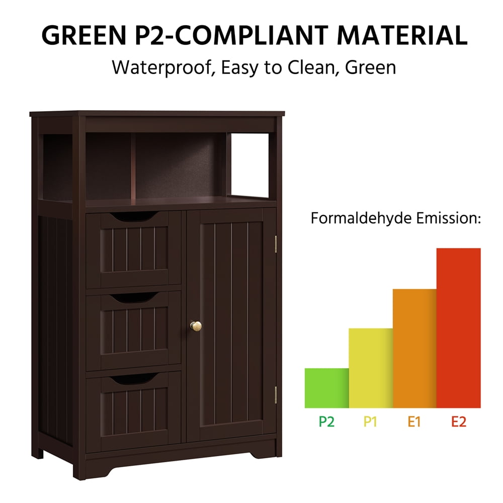 Alden Design Wooden Bathroom Storage Cabinet with Open Shelving, Espresso