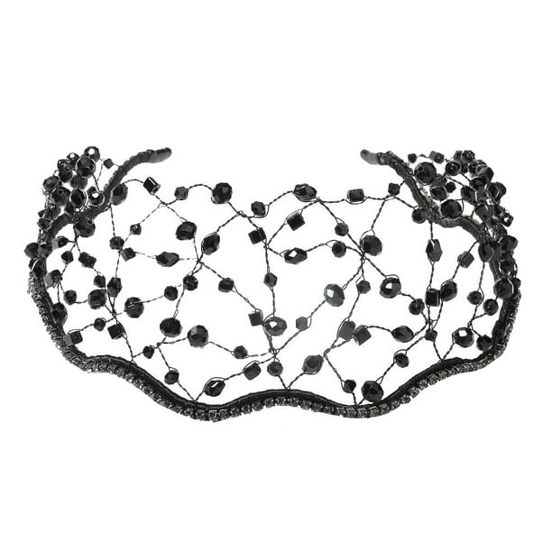 GOOHOCHY 1 tiara de boda tejida con cuentas para decorar el cabello, banda para el cabello, tocado de malla