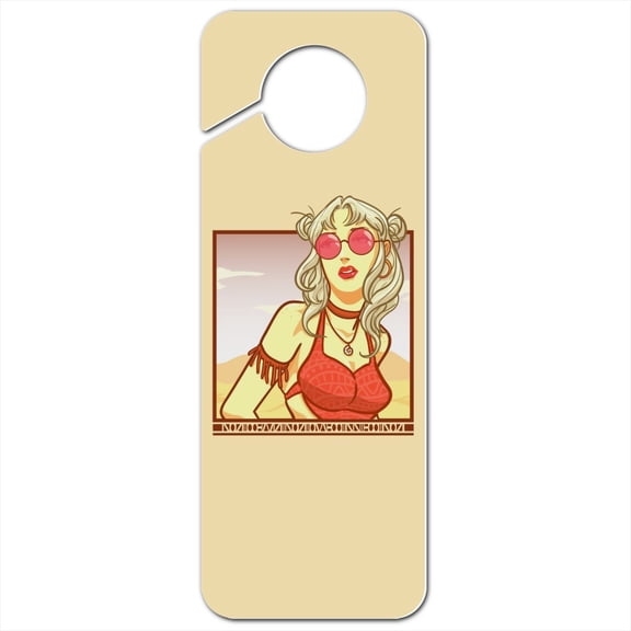 Boho Chic Bohemian  Fashionable Hippie Woman In Desert Plastic Door Knob Hanger Sign