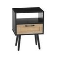 thumbnail image 5 of Oufan Rattan Nightstand with Charging Station and USB Ports, Mid Century Modern Bed Side Table with Storage and Solid Wood Legs for Bedroom, Living Room, Black, 5 of 10