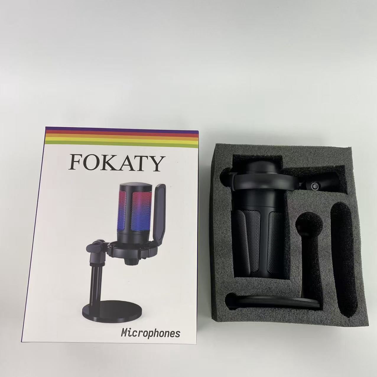 FOKATY Microphones,XLR/USB Dynamic Microphone for Podcast Recording, PC Computer Gaming Streaming Mic with RGB Light, Mute Button